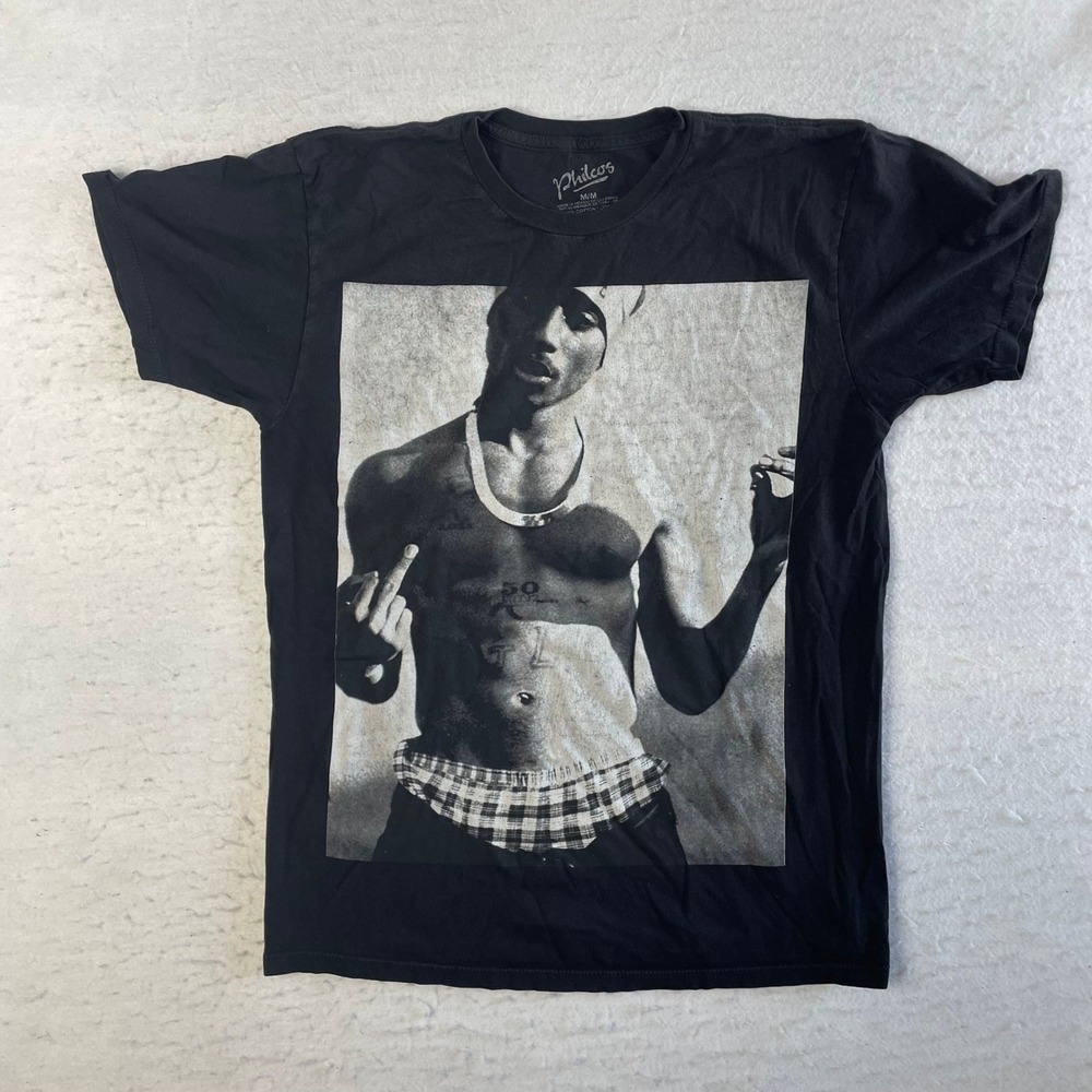 Philcos Tupac Shakur Graphic‎ Tee Medium Black Short Sleeve Hip Hop Rap Shirt